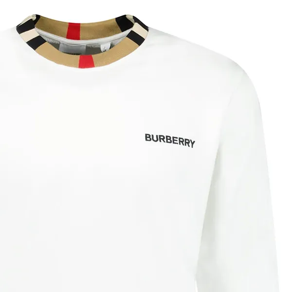 Áo Nỉ Sweater Burberry Jarrad Check Neck Sweatshirt 8075188 Màu Trắng Size S