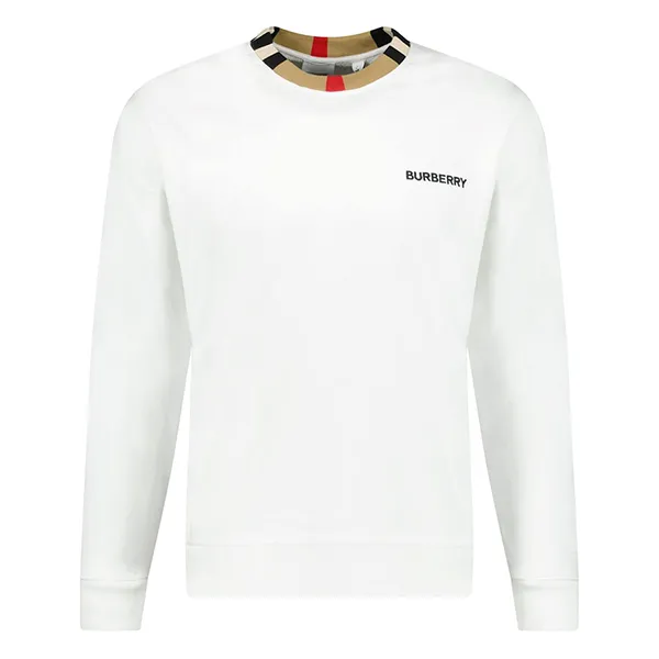 Áo Nỉ Sweater Burberry Jarrad Check Neck Sweatshirt  8075188 Màu Trắng Size S - 2