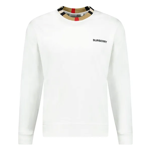 Áo Nỉ Sweater Burberry Jarrad Check Neck Sweatshirt 8075188 Màu Trắng Size S