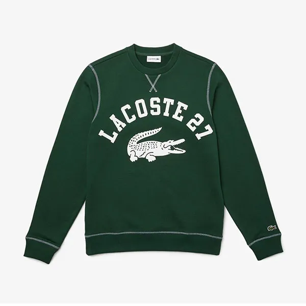Áo Nỉ Sweater Lacoste Crew Neck 27 Print Fleece Sweatshirt Mens SH0062F Màu Xanh Green Size 5
