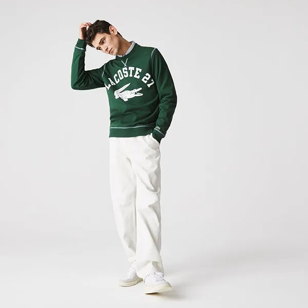 Áo Nỉ Sweater Lacoste Crew Neck 27 Print Fleece Sweatshirt Mens SH0062F Màu Xanh Green Size 5