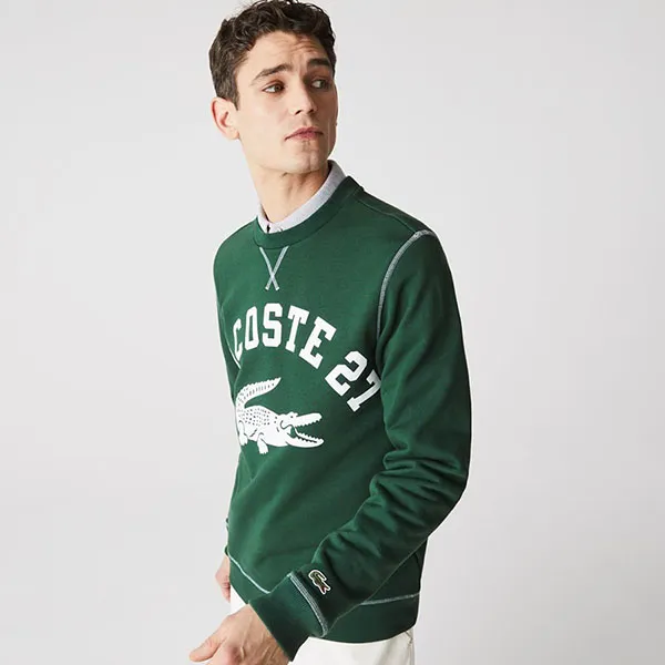 Áo Nỉ Sweater Lacoste Crew Neck 27 Print Fleece Sweatshirt Mens SH0062F Màu Xanh Green Size 5