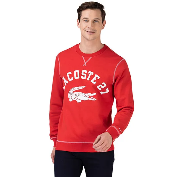 Áo Nỉ Sweater Nam Lacoste Crew Neck 27 Print Fleece Sweatshirt SH0062F RAX Màu Đỏ Size 3