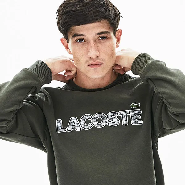 Áo Nỉ Nam Sweater Lacoste Men's Crew Neck Check Badge Fleece Sweatshirt SH8632 S7T Màu Xanh Green Size 4