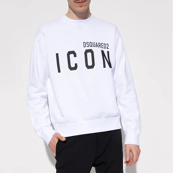 Áo Nỉ Sweater Nam Dsquared2 Icon Logo Sweatshirt S79GU0004 Màu Trắng Size S