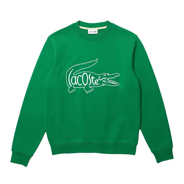 Áo Nỉ Sweater Nam Lacoste Men's Crew Neck Embroidered Crocodile Cotton Fleece Sweatshirt Màu Xanh Green Size 4
