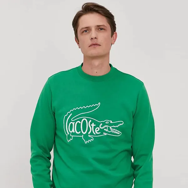 Áo Nỉ Sweater Nam Lacoste Men's Crew Neck Embroidered Crocodile Cotton Fleece Sweatshirt Màu Xanh Green Size 4