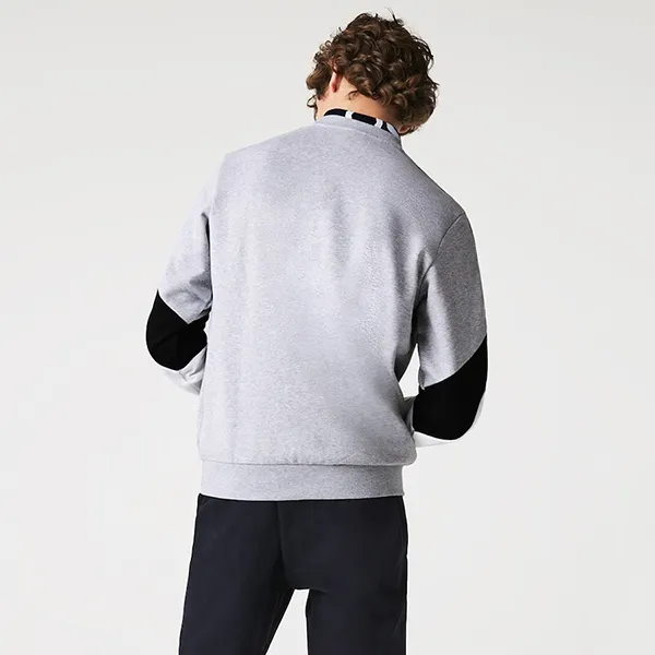 Áo Nỉ Sweater Nam Lacoste Men’s Crew Neck Lettered Colorblock Sleeved Fleece SH6889 Màu Trắng/Xám