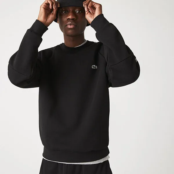Áo Nỉ Sweater Nam Lacoste Branded Bands Crew Neck Cotton Fleece Sweatshirt SH1213 031 Màu Đen Size 4