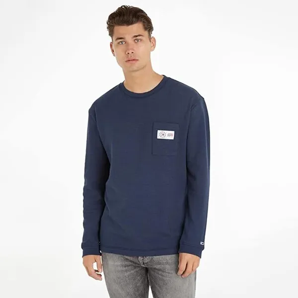 Áo Nỉ Sweater Nam Tommy Hilfiger Men's Long-Sleeved Shirt DM0DM15777_BLU_C87 Màu Xanh Navy Size L - Thời trang - Vua Hàng Hiệu