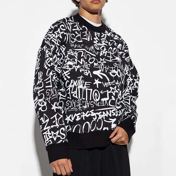 Áo Nỉ Sweater Nam Versace Jeans Couture Black With All Over Printed 75GAI3O0 FS093 899 Màu Đen Trắng