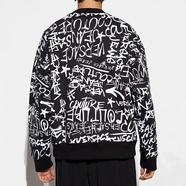 Áo Nỉ Sweater Nam Versace Jeans Couture Black With All Over Printed 75GAI3O0 FS093 899 Màu Đen Trắng