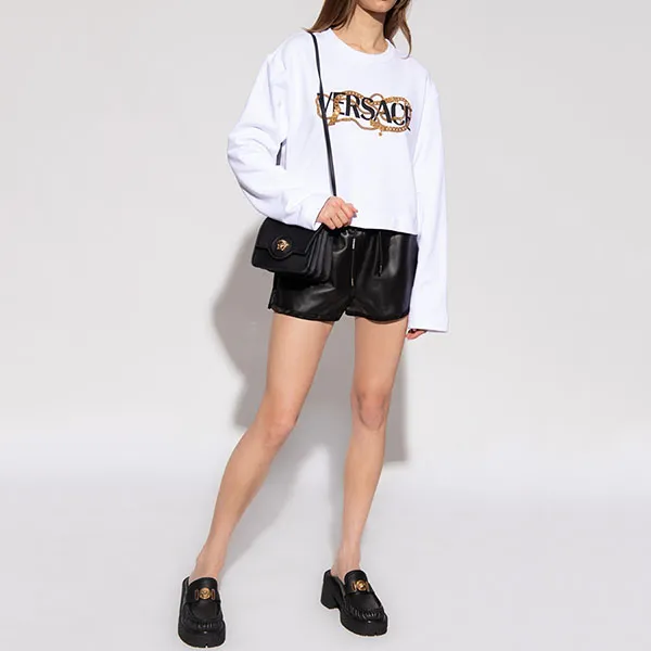 Áo Nỉ Sweater Nữ Versace White With Chain Logo Printed 1004133 1A01174 1W000 Màu Trắng