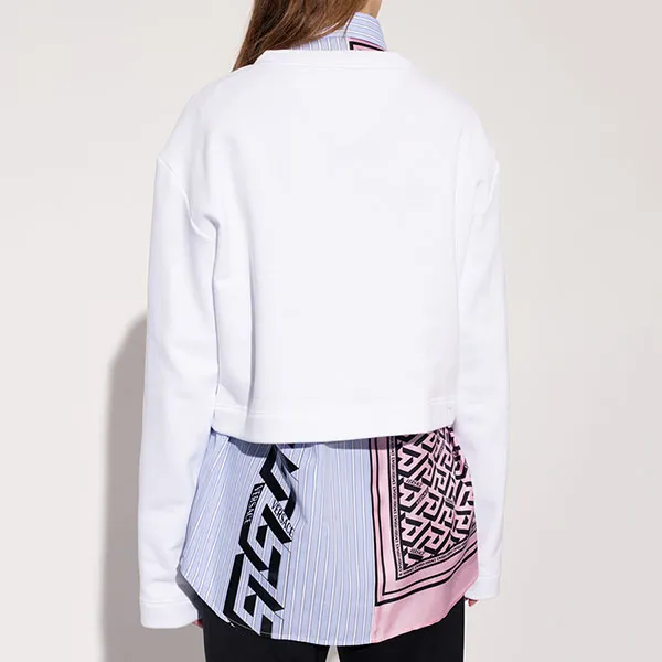 Áo Nỉ Sweater Nữ Versace White With Chain Logo Printed 1004133 1A01174 1W000 Màu Trắng