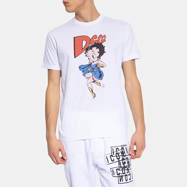 Áo Phông Nam Dsquared2 S74GD1269S23009100 Betty Boop Cool Tshrit Màu Trắng Size M