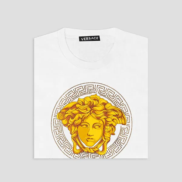 Áo Phông Nam Versace Medusa White With Logo Printed Tshirt 1006193 1A04213 1W000 Màu Trắng