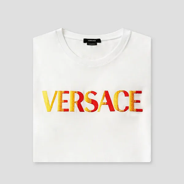 Áo Phông Nam Versace White With Logo Embroidered Tshirt 1003982 1A02828 1W000 Màu Trắng