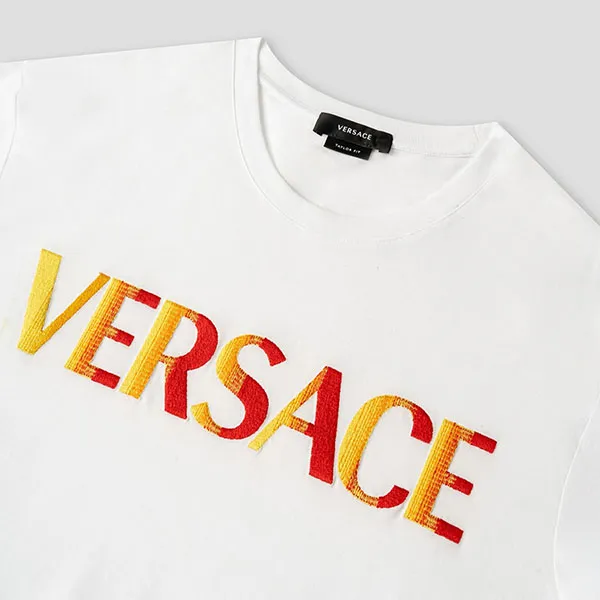 Áo Phông Nam Versace White With Logo Embroidered Tshirt 1003982 1A02828 1W000 Màu Trắng