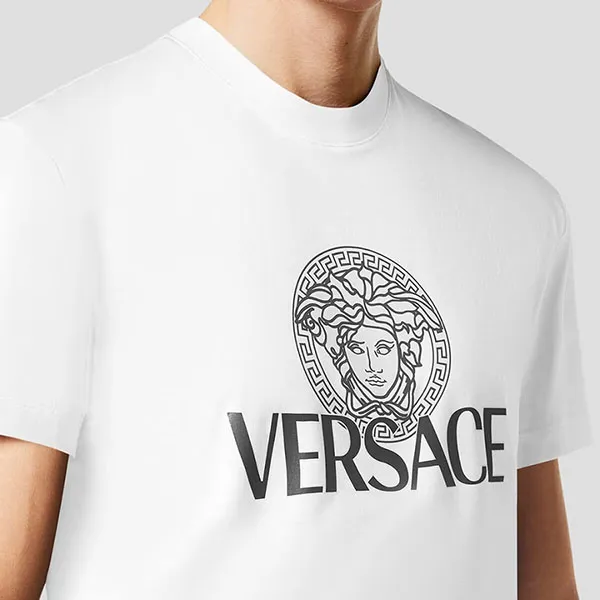 Áo Phông Nam Versace White With Medusa Logo Printed Tshirt 1011504 1A08375 Màu Trắng