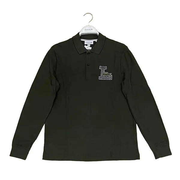 Áo Polo Dài Tay Nam Lacoste Long-Sleeve Letter Patch Piqué Polo Shirt Màu Xanh Green Size 5 - 2