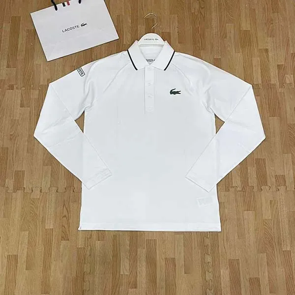 Áo Polo Dài Tay Nam Lacoste Men's Golf Long Sleeve Polo Shirt Màu Trắng Size 3