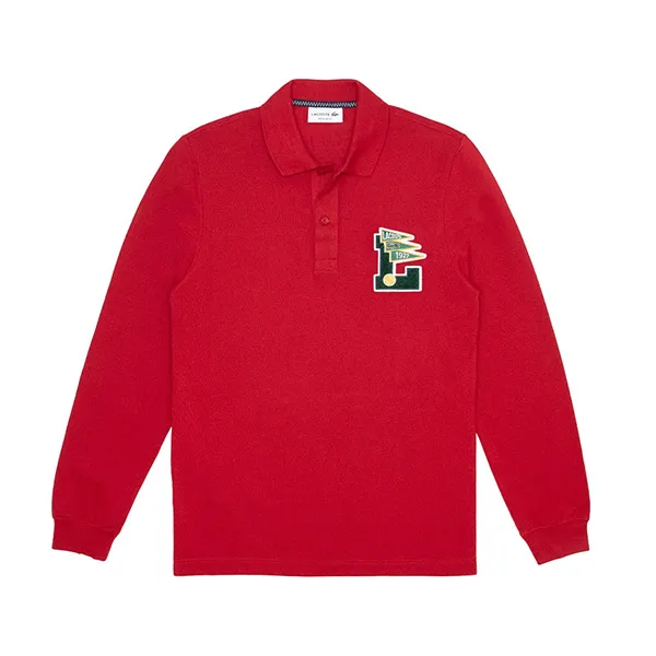Áo Polo Dài Tay Nam Lacoste Men's Regular Fit L Badge Piqué Polo PH7727-5SX Màu Đỏ Size 4