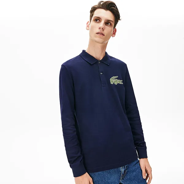 Áo Polo Dài Tay Nam Lacoste Regular Fit Multi Croc Badge Polo PH8562 166 Màu Xanh Navy Size 2