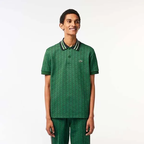 Áo Polo Nam Lacoste Classic Fit Contrast Collar Monogram DH1417 Green Màu Xanh Rêu