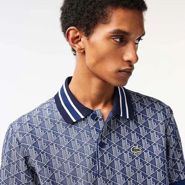 Áo Polo Nam Lacoste Contrast Collar Monogram DH1417 QIE Màu Xanh Navy Size 4
