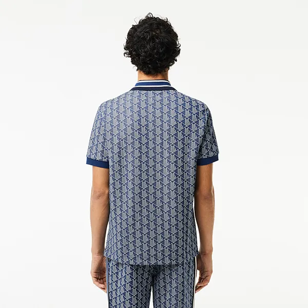 Áo Polo Nam Lacoste Men's Classic Fit Contrast Collar Monogram DH1417 51 QIE Màu Xanh Navy/Trắng Size 4