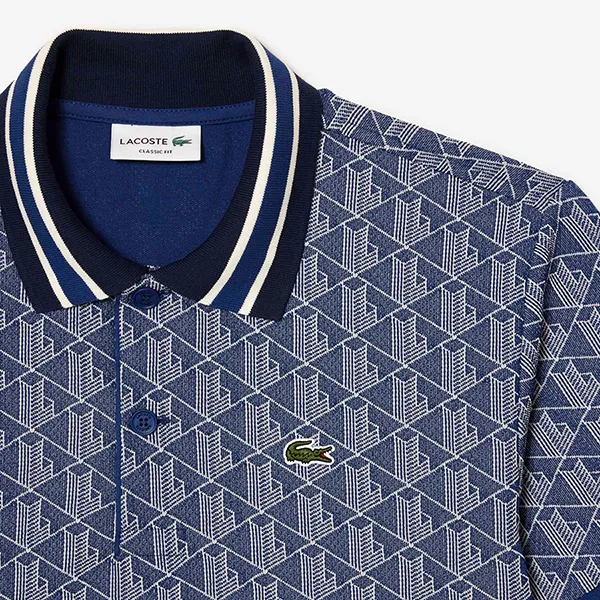 Áo Polo Nam Lacoste Men's Classic Fit Contrast Collar Monogram DH1417 51 QIE Màu Xanh Navy/Trắng Size 4