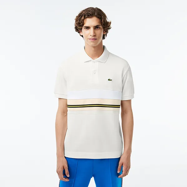 Áo Polo Nam Lacoste Men's Classic Fit French Made Contrast Stripe Shirt PH1132 70V Màu Kem Size 3 - 1