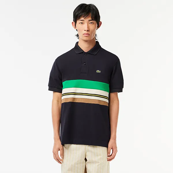 Áo Polo Nam Lacoste Men's Classic Fit French Made Contrast Stripe Shirt PH1132 HDE Màu Xanh Đen Size 3 - 1