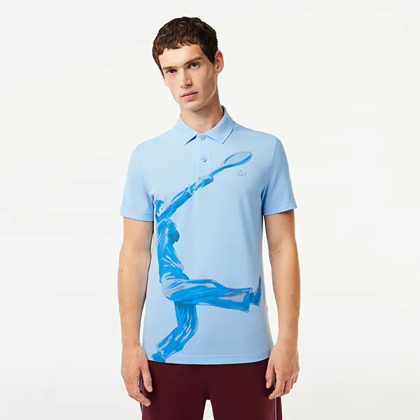 Áo Polo Nam Lacoste Men's Regular Fit Ultralight Printed Movement PH3454 51 HBP Màu Xanh Size 4