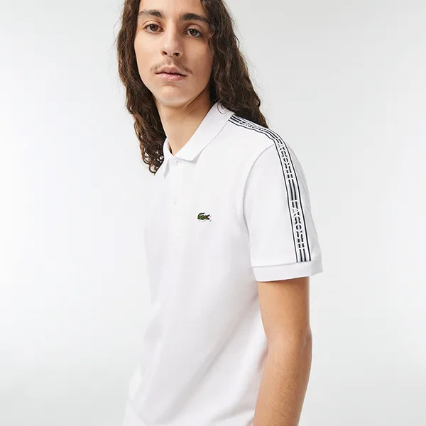 Áo Polo Nam Lacoste Regular Fit Logo Stripe Stretch Cotton Polo Shirt PH5075 51 001 Màu Trắng Size 3