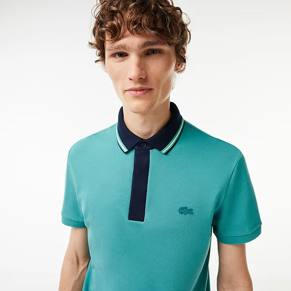 Áo Polo Nam Lacoste Regular Fit Smart Paris Contrast Neck PH1125 51 SI0 Màu Xanh Ngọc Size 2 - Thời trang - Vua Hàng Hiệu
