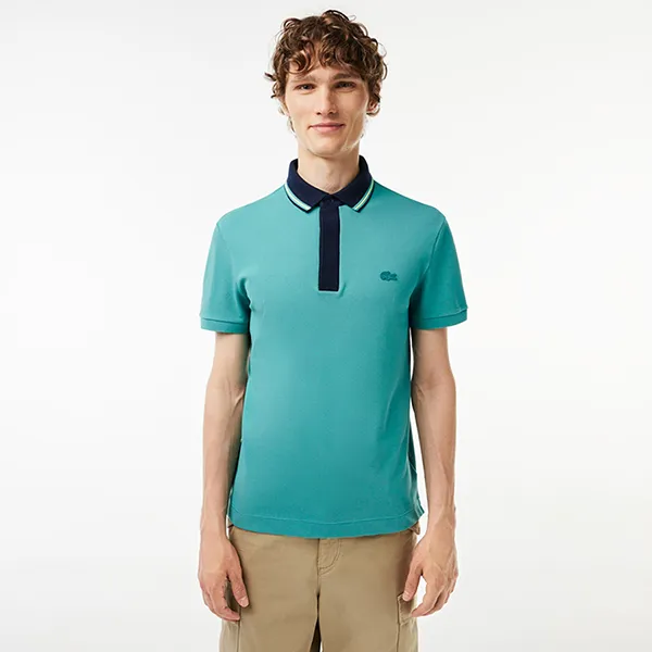 Áo Polo Nam Lacoste Regular Fit Smart Paris Contrast Neck PH1125 51 SI0 Màu Xanh Ngọc Size 2 - Thời trang - Vua Hàng Hiệu