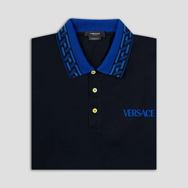 Áo Polo Nam Versace Black With Logo Embroidered 1005193 1A03484 1L910 Màu Xanh Đen