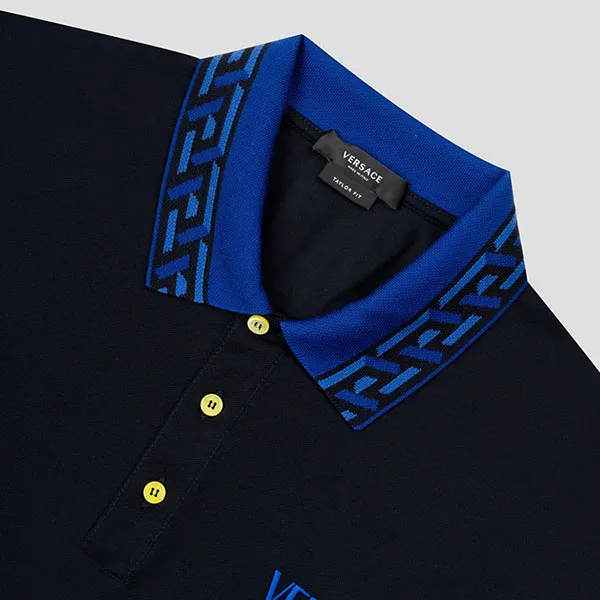 Áo Polo Nam Versace Black With Logo Embroidered 1005193 1A03484 1L910 Màu Xanh Đen