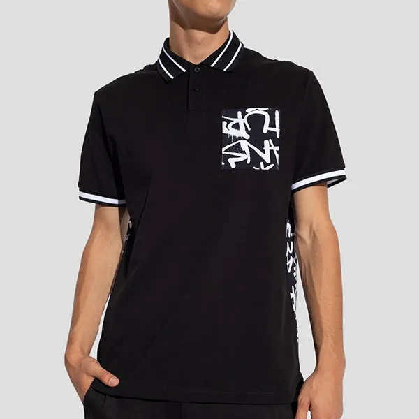 Áo Polo Nam Versace Jeans Couture Black With Pattern Printed 75GAG6R2 JS242 899 Màu Đen Trắng Size S
