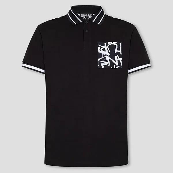 Áo Polo Nam Versace Jeans Couture Black With Pattern Printed 75GAG6R2 JS242 899 Màu Đen Trắng Size S