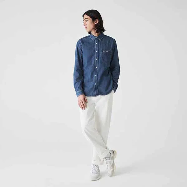 Áo Sơ Mi Bò Nam Lacoste Regular Fit Lightweight Màu Xanh Size 38