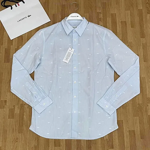 Áo Sơ Mi Dài Tay Nam Lacoste Men's Regular Fit Long-Sleeve Shirt Màu Xanh Blue Size 39