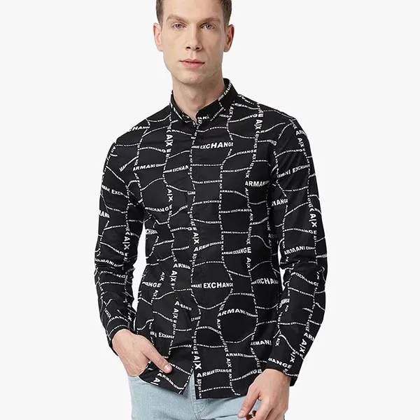 Áo Sơ Mi Nam Armani Exchange Logo Print Slim Fit Shirt 3RZC25 ZNEAZ-GD04 Màu Đen Size XS