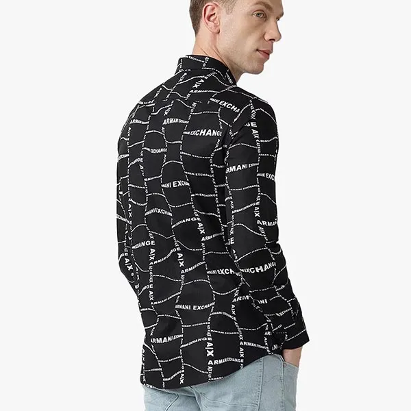Áo Sơ Mi Nam Armani Exchange Logo Print Slim Fit Shirt 3RZC25 ZNEAZ-GD04 Màu Đen Size XS
