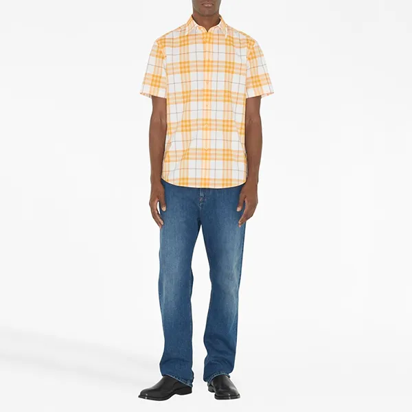 Áo Sơ Mi Nam Burberry Check-Pattern Short-Sleeve Màu Vàng Size XS