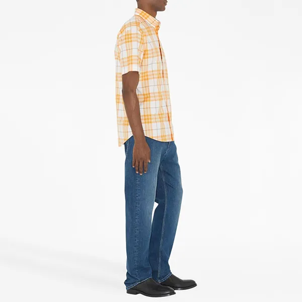 Áo Sơ Mi Nam Burberry Check-Pattern Short-Sleeve Màu Vàng Size XS