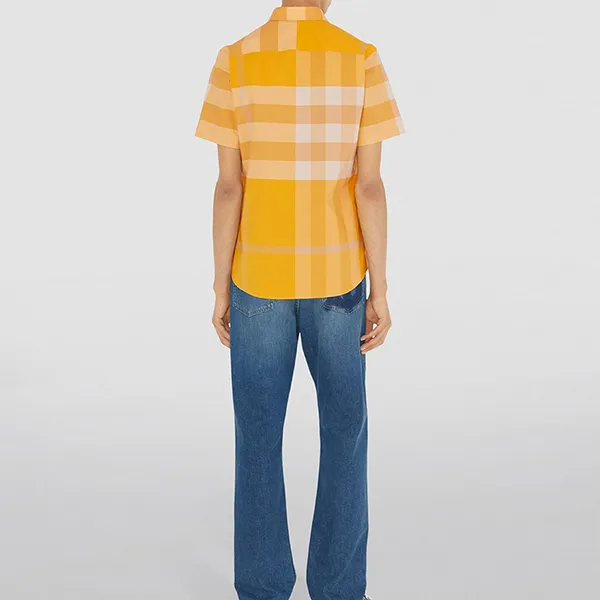 Áo Sơ Mi Nam Burberry Cotton-Poplin Check Shirt Màu Vàng Size XS