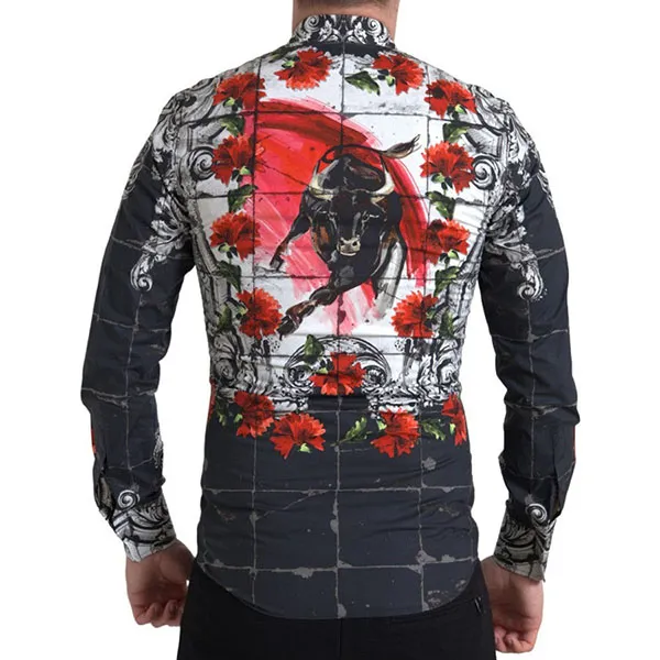 Áo Sơ Mi Nam Dolce & Gabbana D&G Shirt With Multicolor Floral Bull Print And Collar G5CV3T Phối Màu Size 38