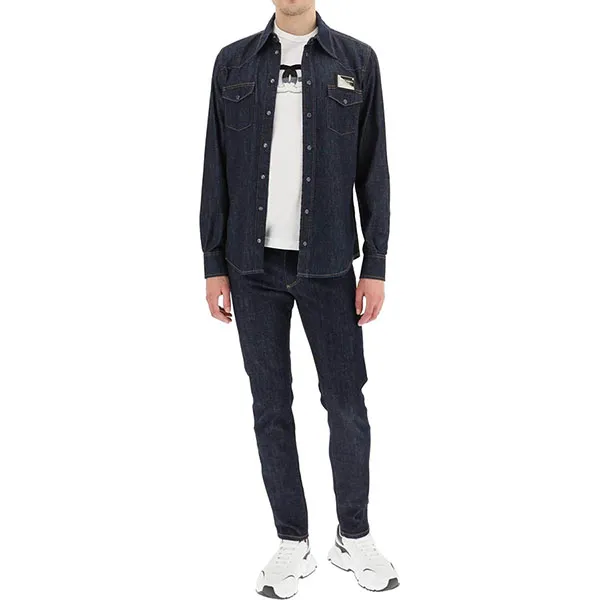 Áo Sơ Mi Nam Dolce & Gabbana D&G Western Denim Shirt GOLD G5JC8D Màu Xanh Đen Size 39